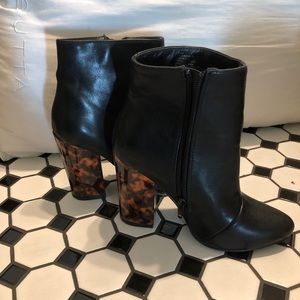 JustFab leopard heel booties